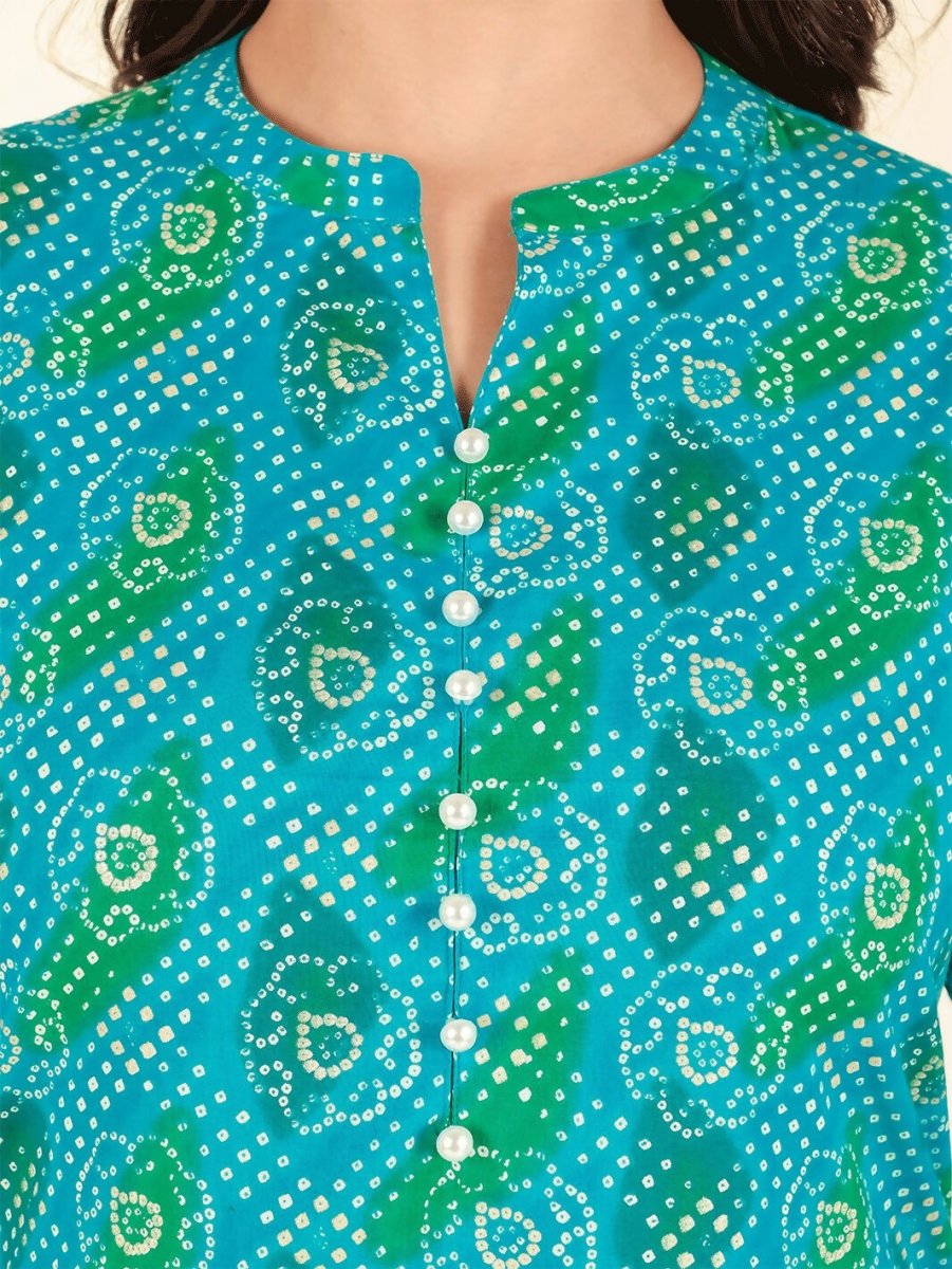 Aramya Straight Soft Cotton Bandhani Print Women's Kurta - Blue