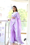 Very Much Indian Pure Linen Saree With Sleek Border And Exclusive Design - Lavender