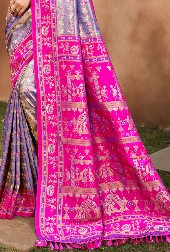 Sangam Prints Purple Kanjivaram Silk Woven Work Traditional Saree