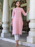 Juniper Women's Pink Cotton Slub Embroidered Straight Kurta