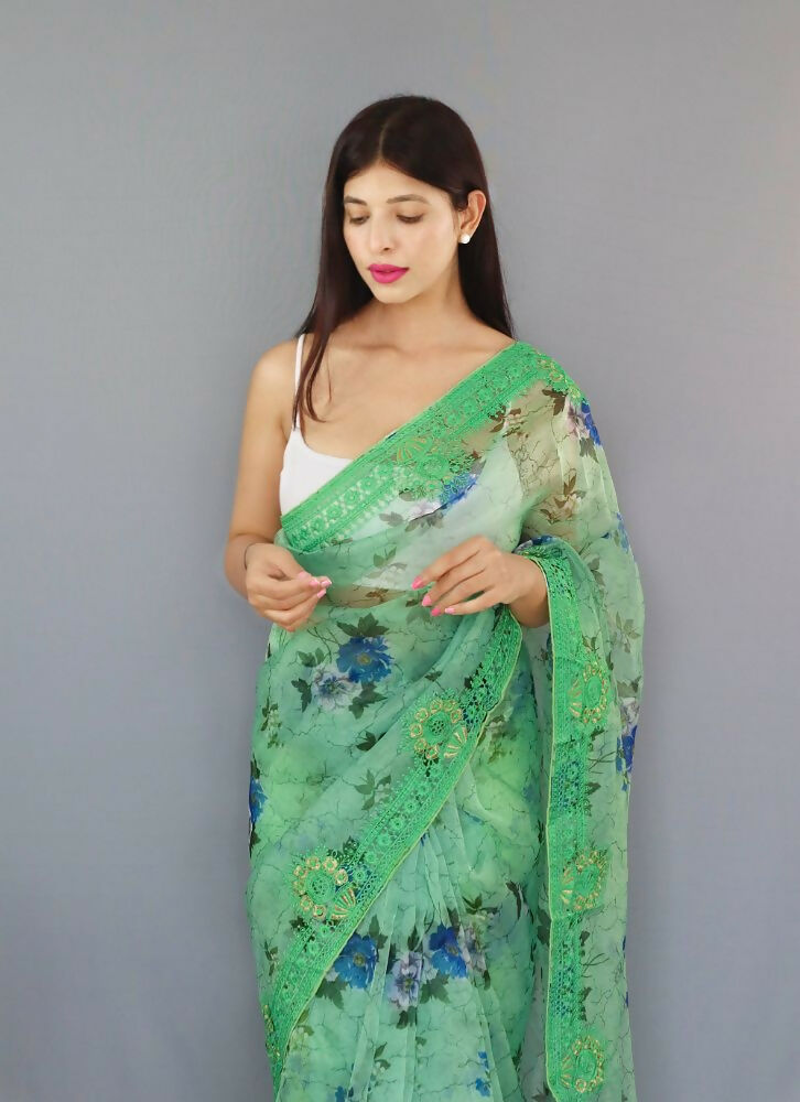 Vamsee Man Mohini Pista Green Organza Saree