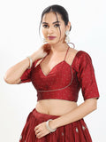 Joban Fashion Maroon Brocade Padded Blouse With Sweetheart Neck Elbow Sleeves