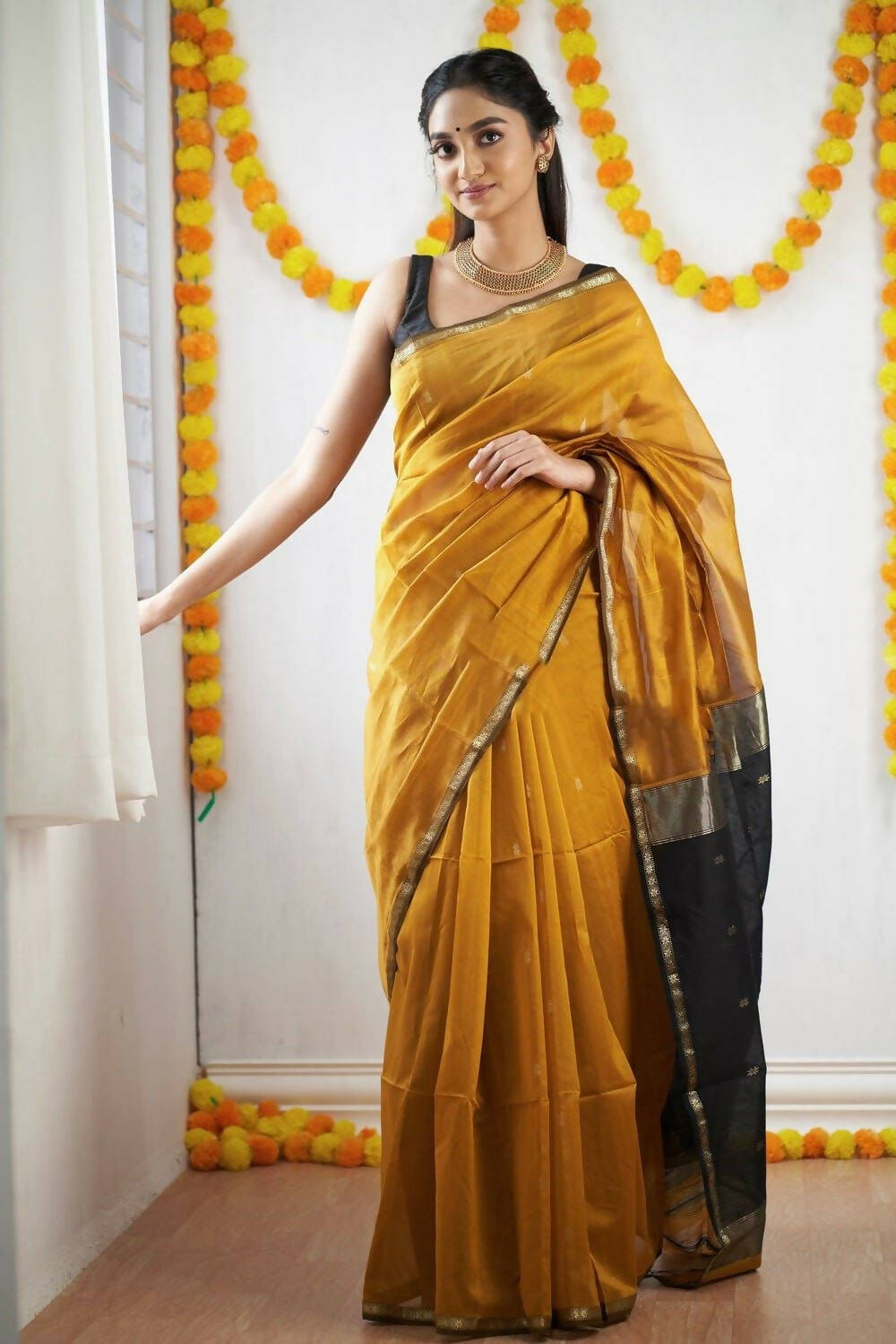 DEIANA'S Beautiful Designer Golden zari Soft Cotton Saree - Yellow