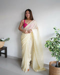 Vamsee Lining Organza Yellow Chiffon Saree