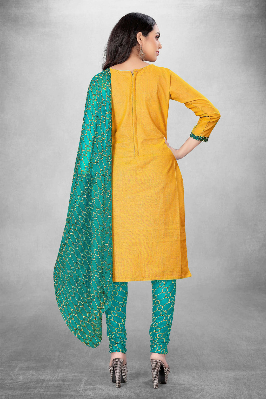 Mustard Cotton Printed Unstitched Dress Material - Amara