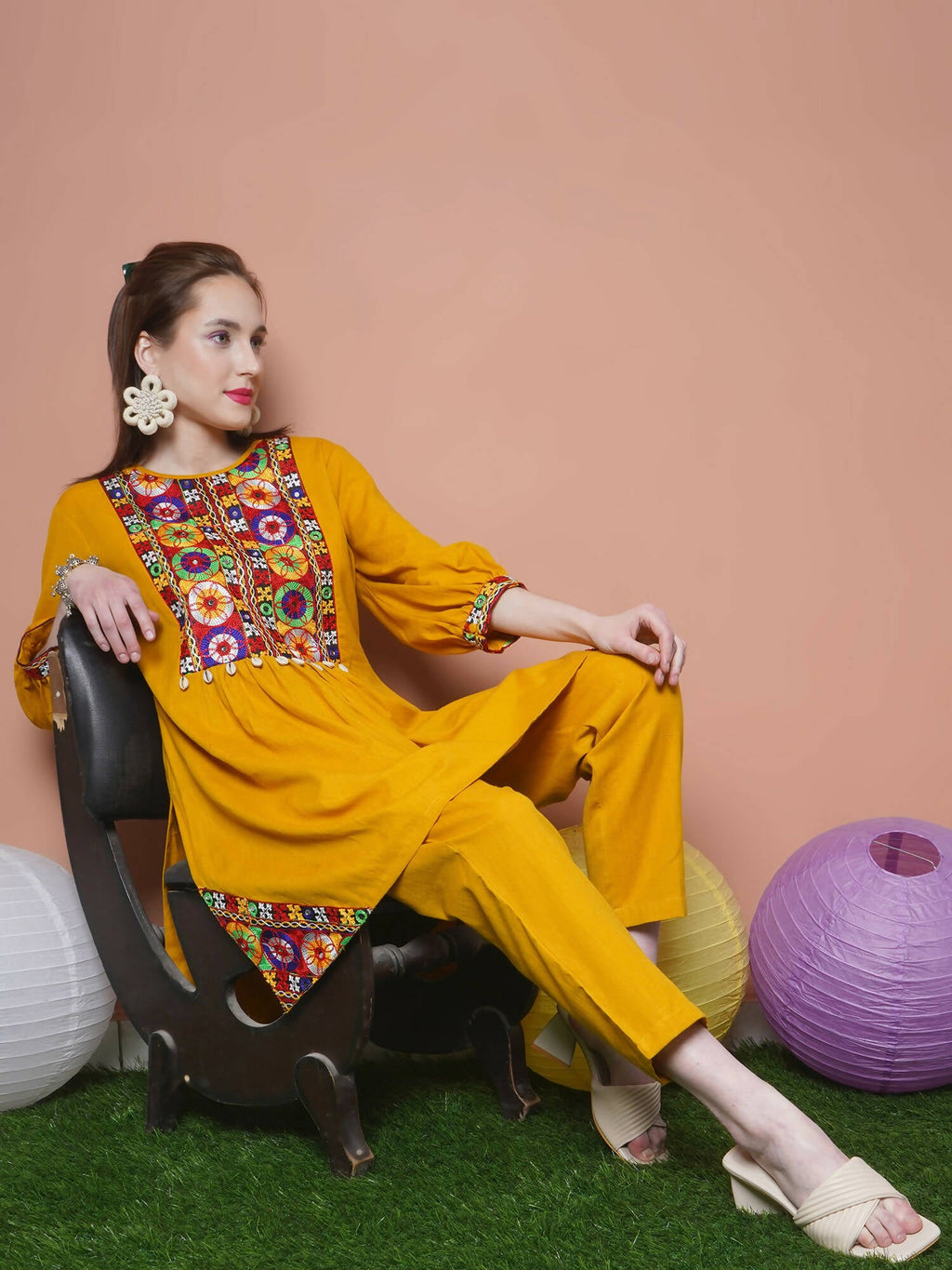 Women Republic Mustard Cotton Kurta Set