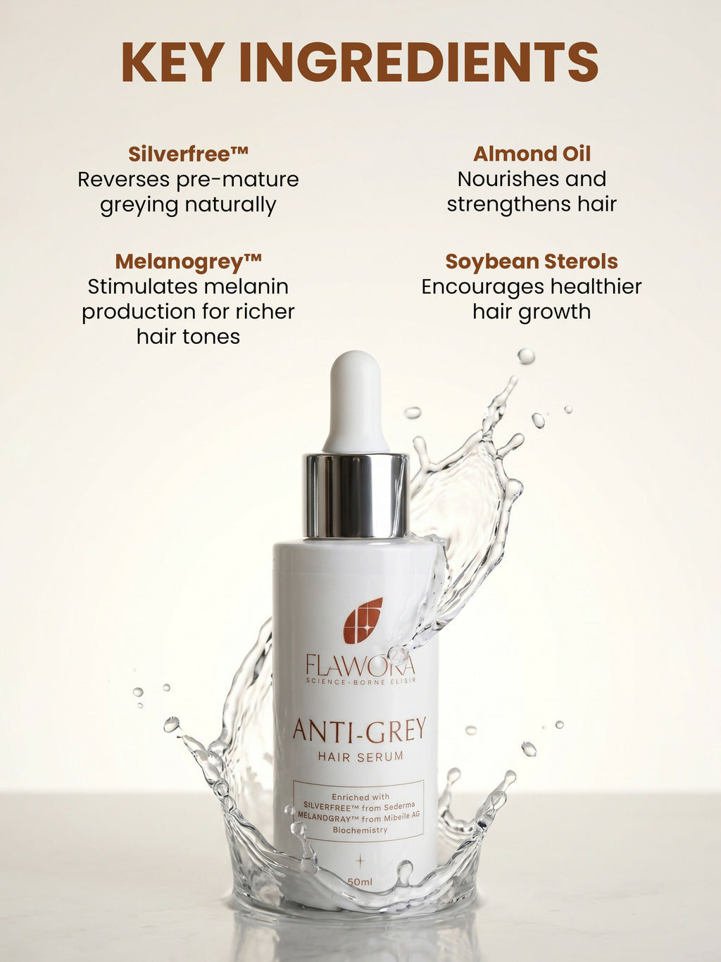 Flawora Set of Anti-Grey Hair Serum and D-Tan Lotion