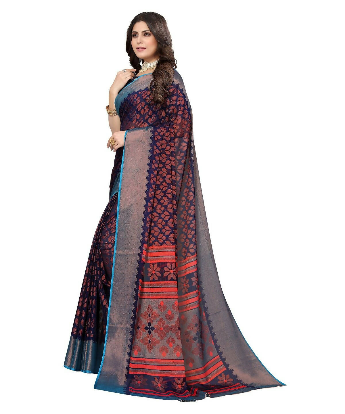 Vamika Navy Chiffon Brasso Bollywood Style Woven Saree (ALIZA NAVY)