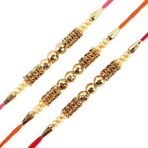 Set of 3 Traditional Pearl Rakhi and Almonds Jar