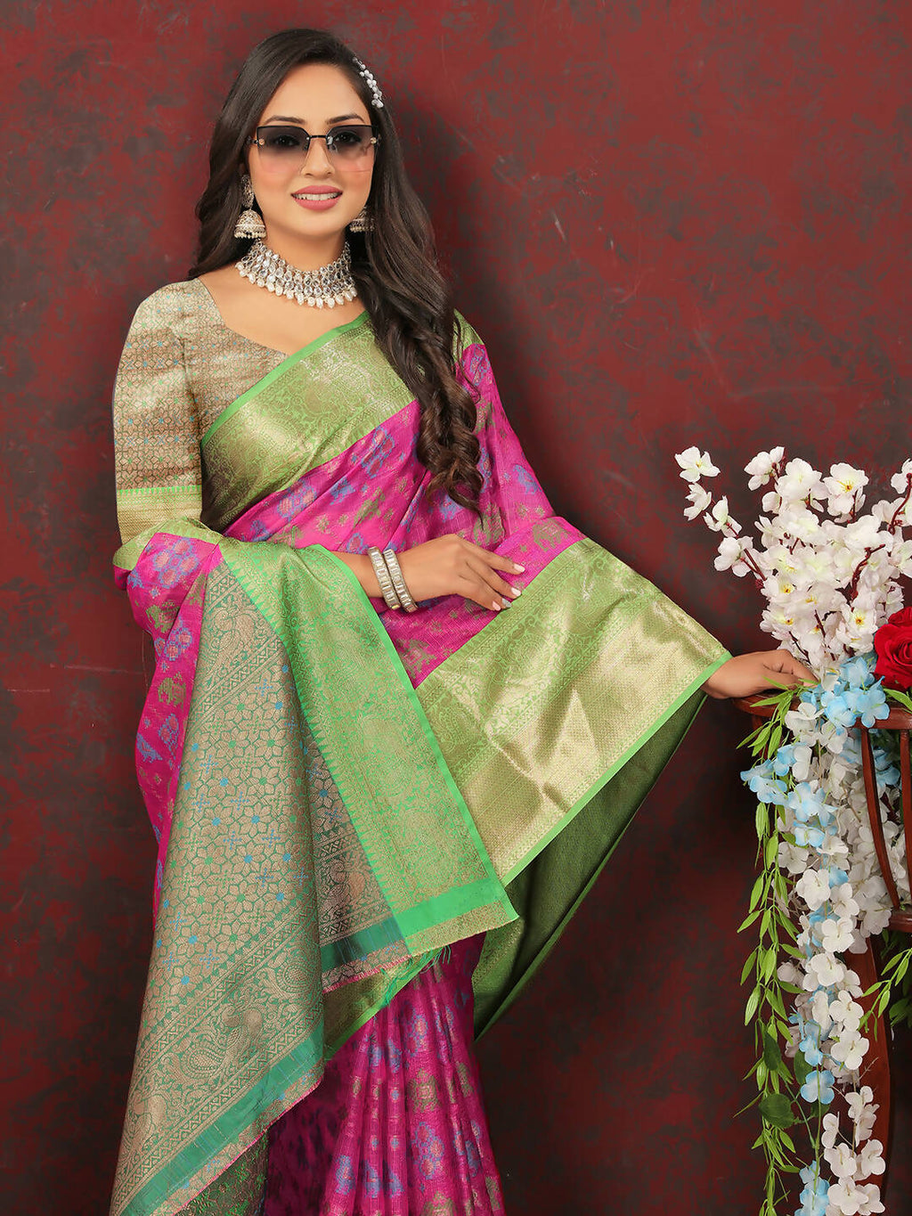 Lorenvalley Fashion Pink Cotton Woven Design Zari Meenakari Weaving Saree