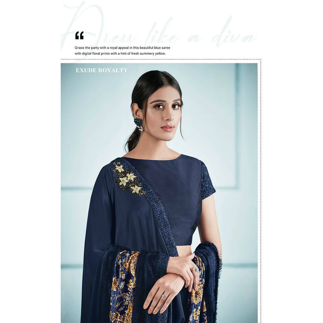 Blue Lycra sequence Saree with Unstitched Blouse Piece - Norita Elaura