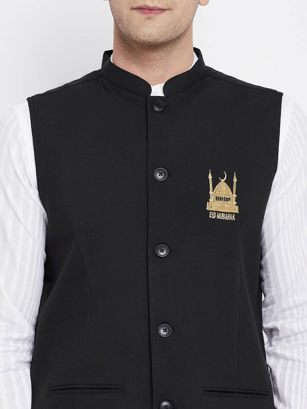 Even Apparels Black Pure Cotton White Kurta Sets With Eid Insignia Jackets PW66
