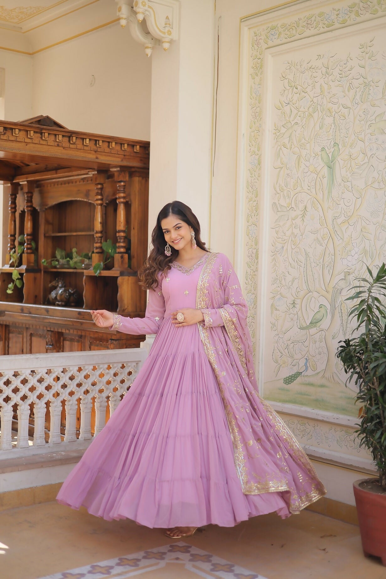 Joban Fashion Purple Georgette Sequence Embroidery Work Kurta Set