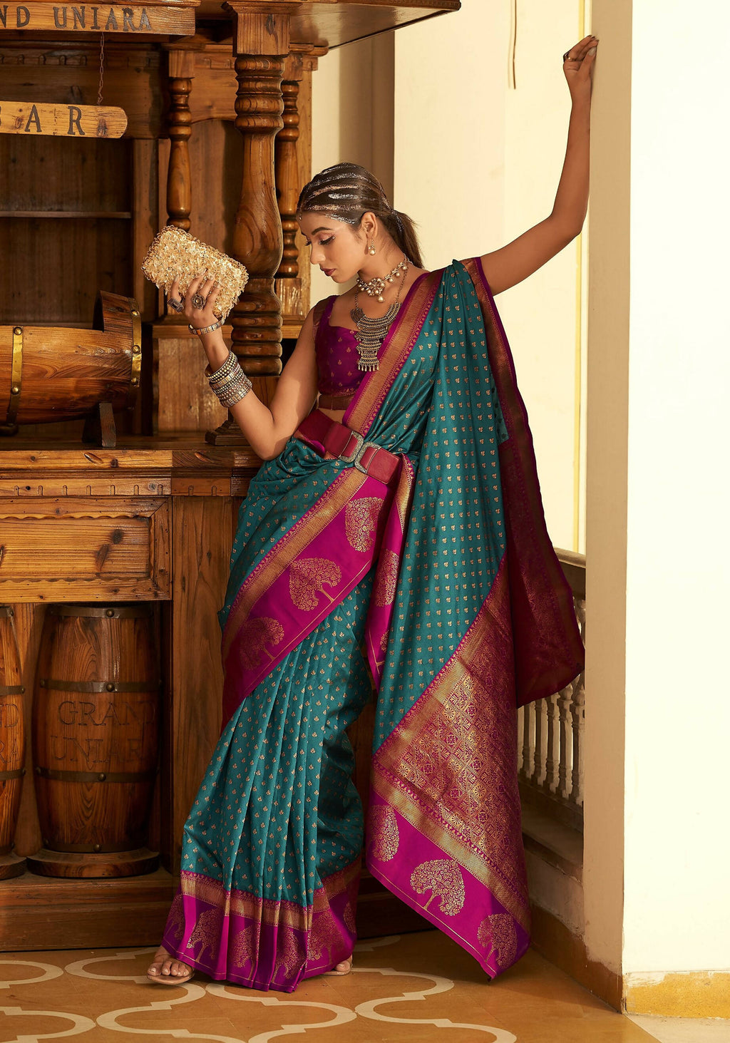 Blue Soft Banarasi Paithani Copper Zari Weaving Saree With Unstitched Blouse Piece - Jodha