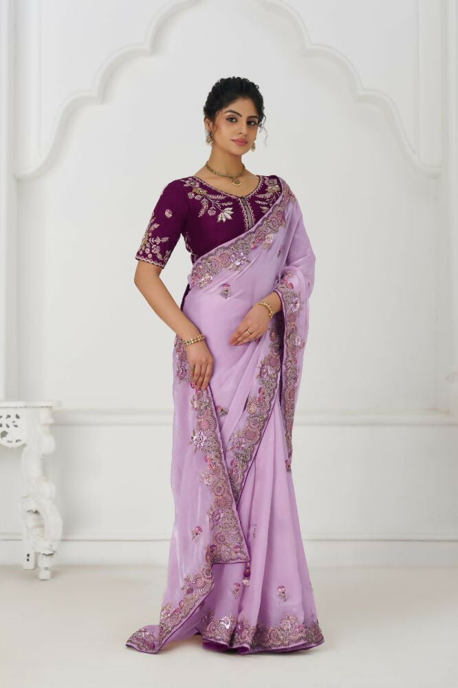 Kesar Fab Mauve Color In Zari & Sequin Work On Luxurious Fendi Fabric Saree