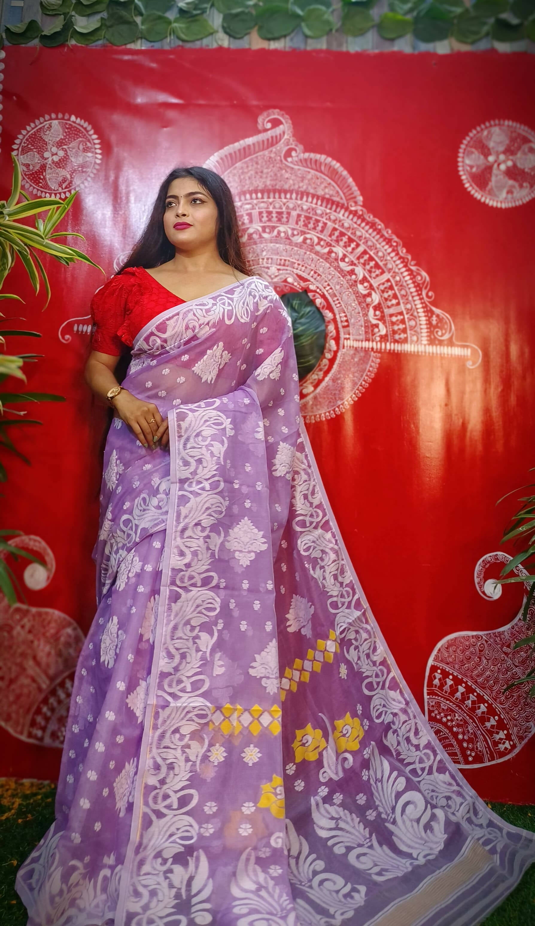Exclusive Collection Handloom Dhakai Jamdani Saree - Mauve
