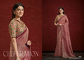 Light Maroon Pure Banarasi Jari pleat Stone with Handwork Saree with Stitched Blouse - Mohmanthan Aaina