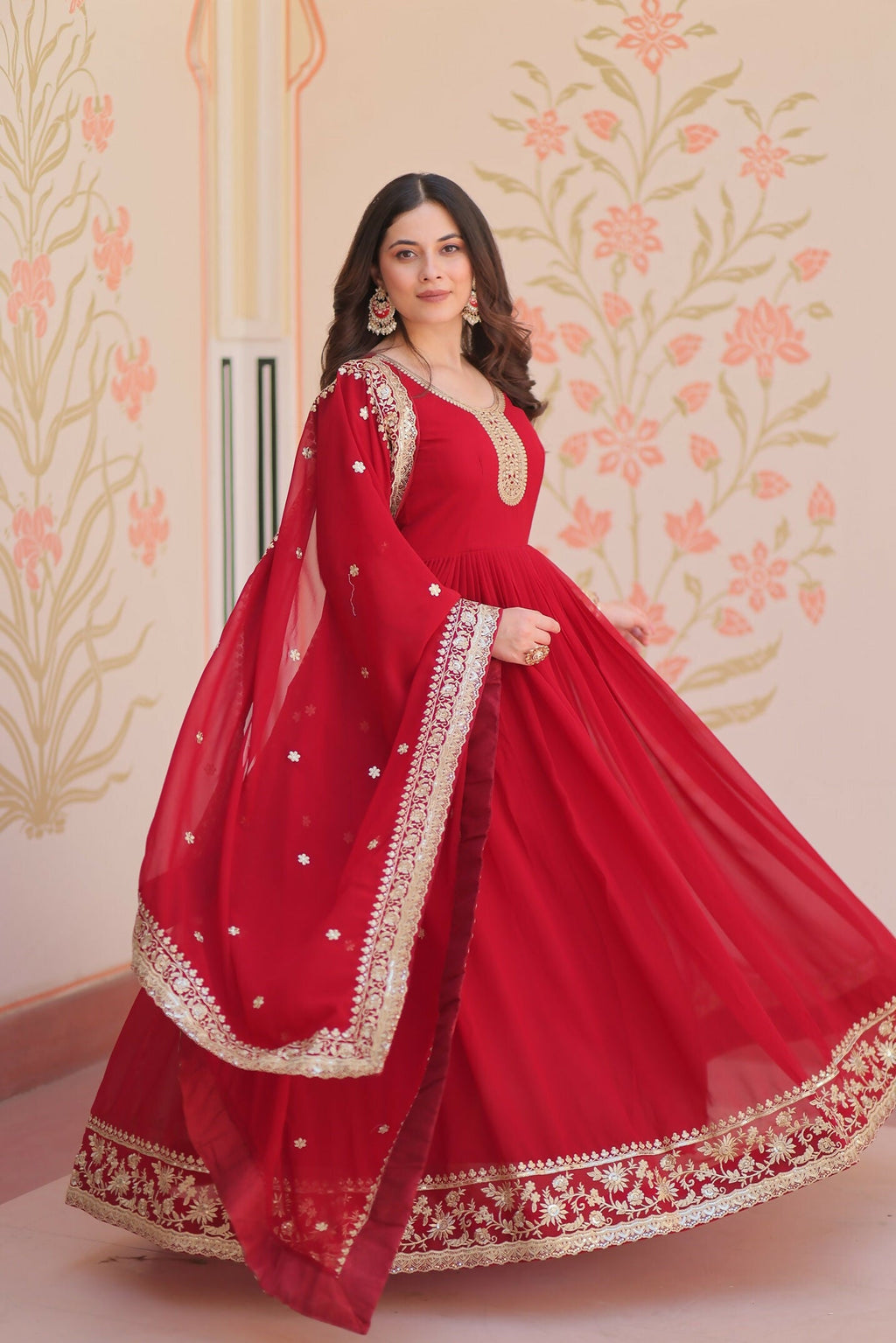 Joban Fashion Maroon Georgette Sequence Embroidery Work Kurta Set