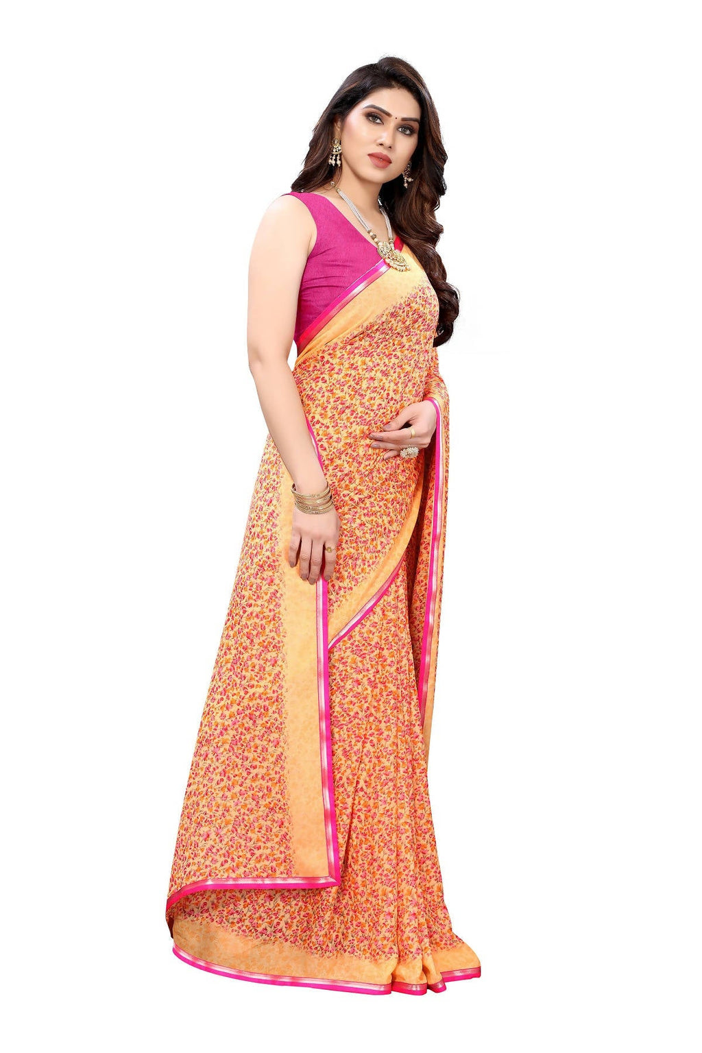 Vamika Ethnic Fire Orange Printed With Lace Saree
