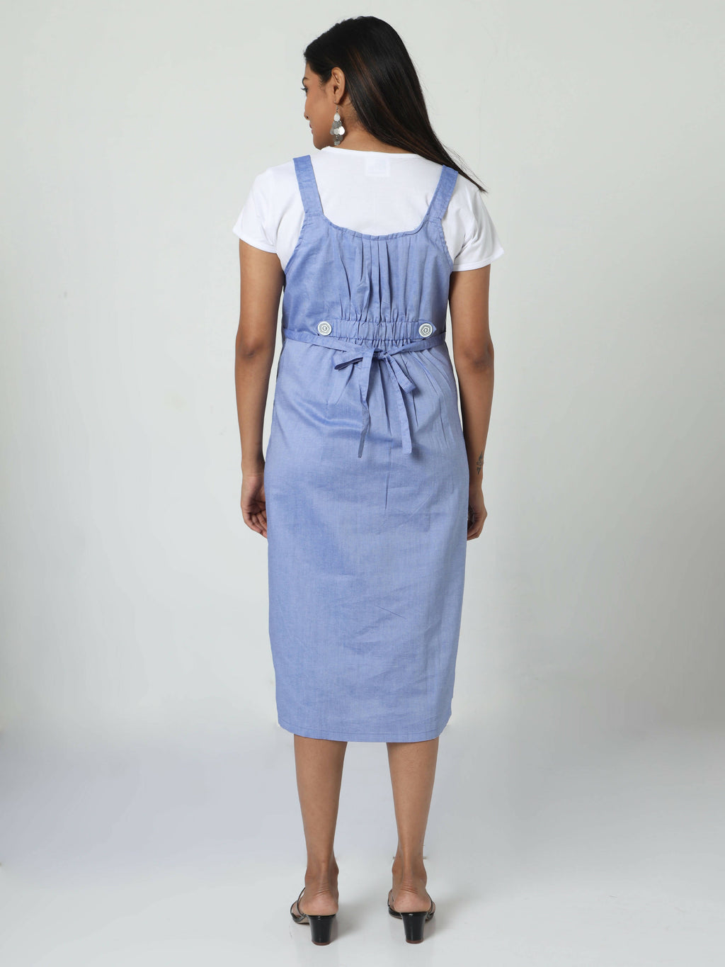 Manet Half Sleeves Solid Maternity Dress With Concealed Zipper Nursing Access - Blue