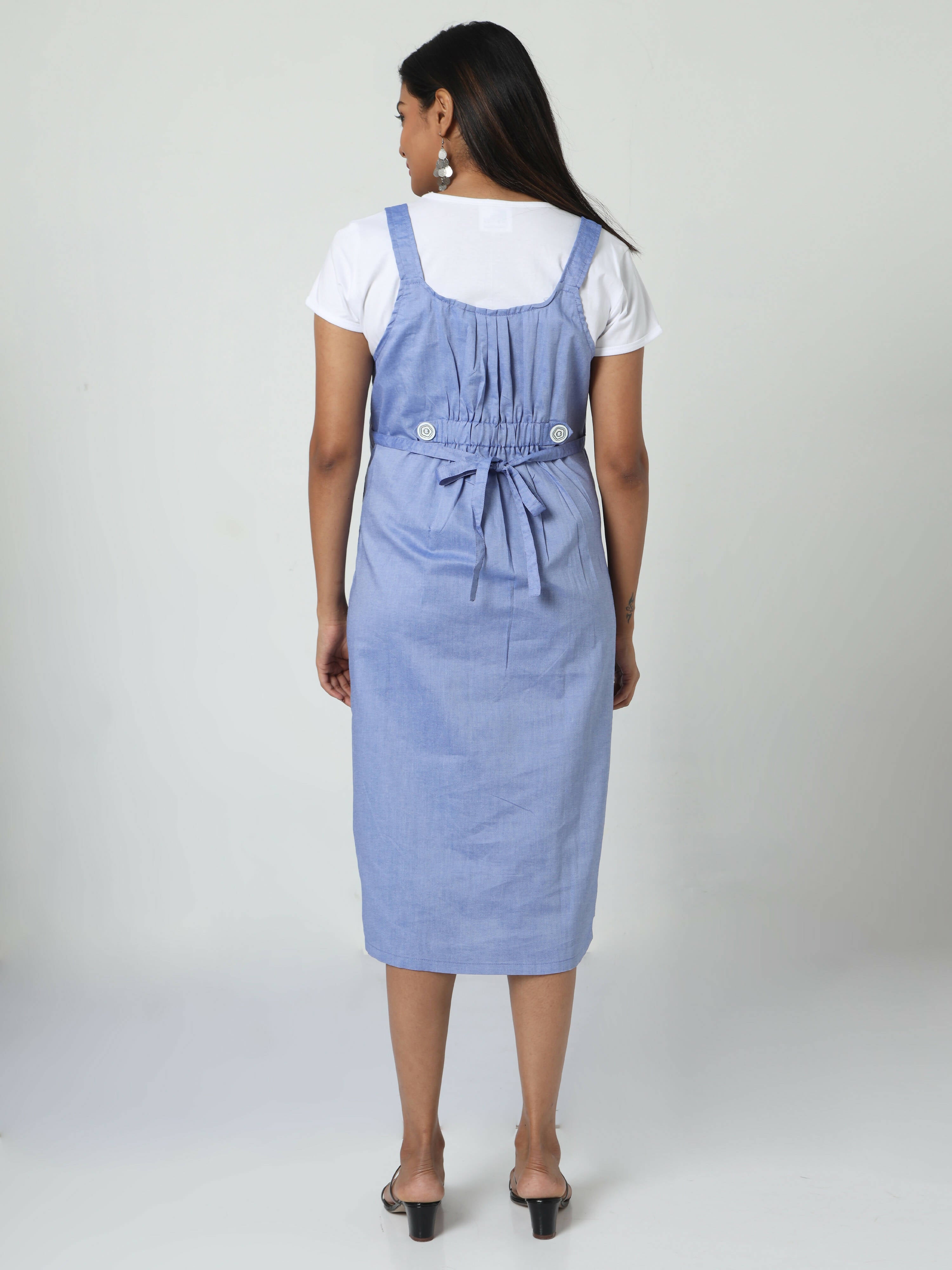 Manet Half Sleeves Solid Maternity Dress With Concealed Zipper Nursing Access - Blue