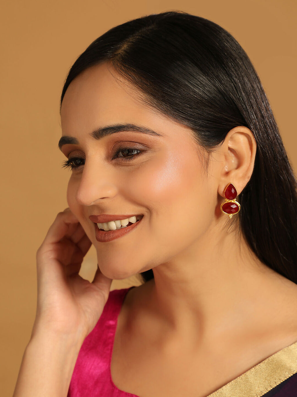 Nuyug 22K Gold Plated Red Embrace Earrings