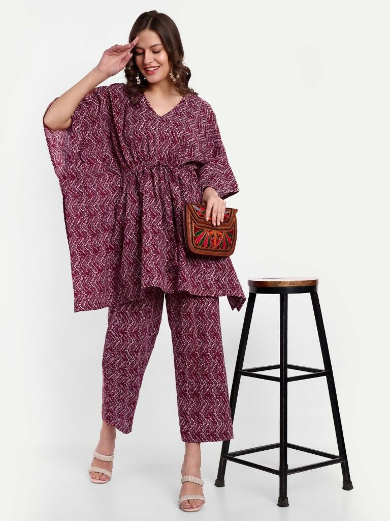 Alvano Printed Kaftan Kurti with Pant Set