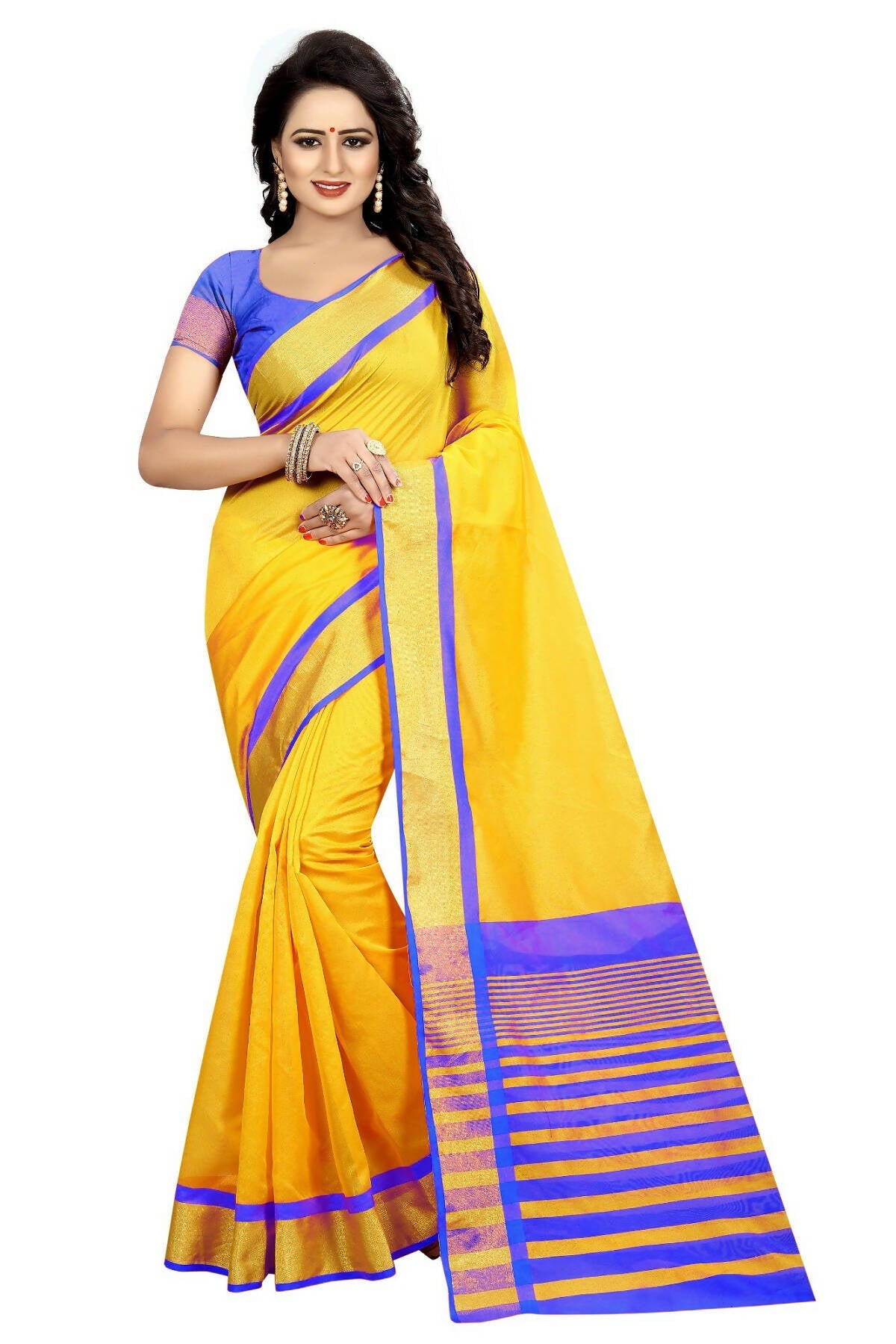 Vamika Yellow Cotton Silk Weaving Saree (MASTANI ROYAL BLUE)