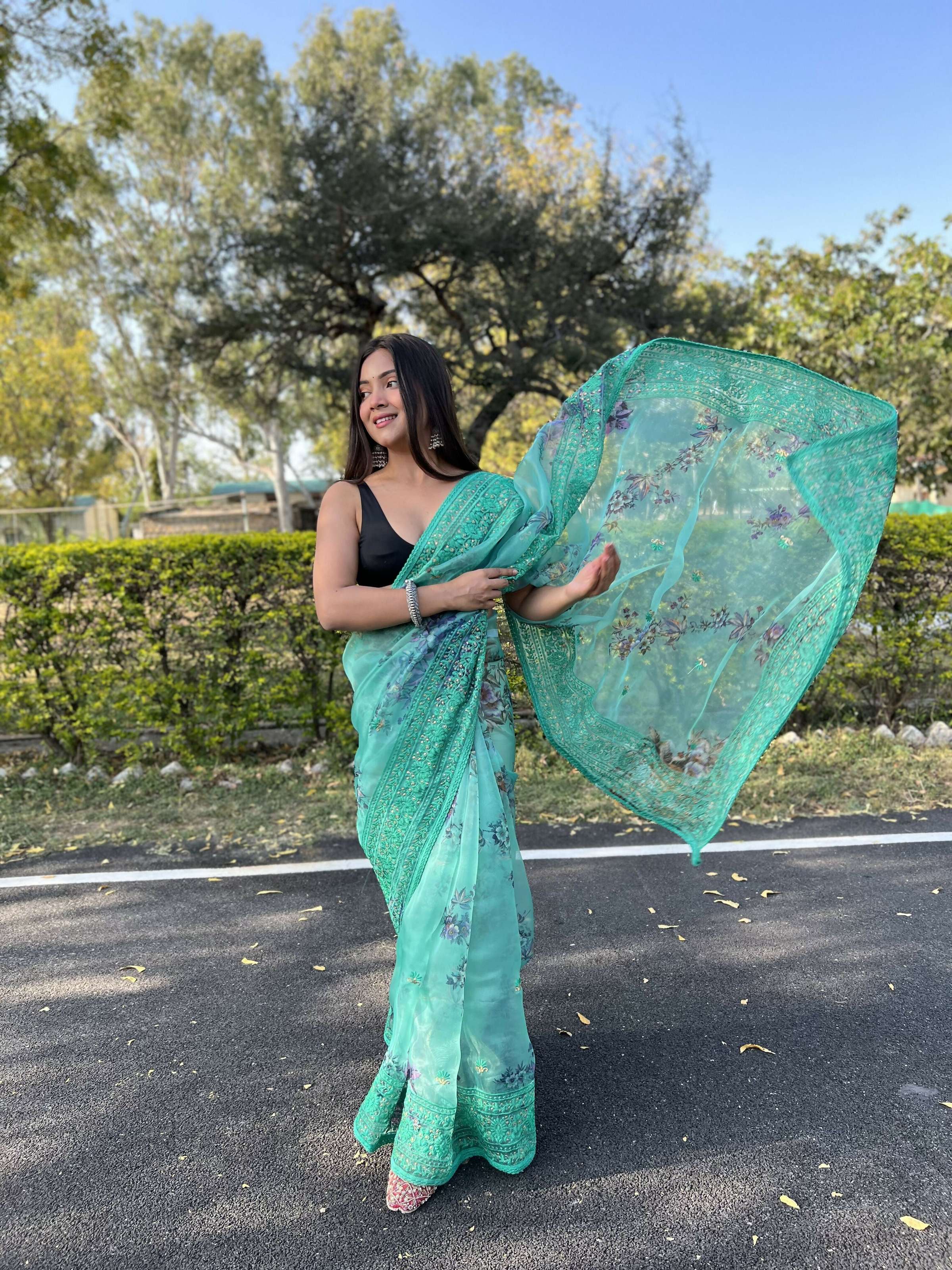 Vamsee Vidhi 1 Blue Organza Saree