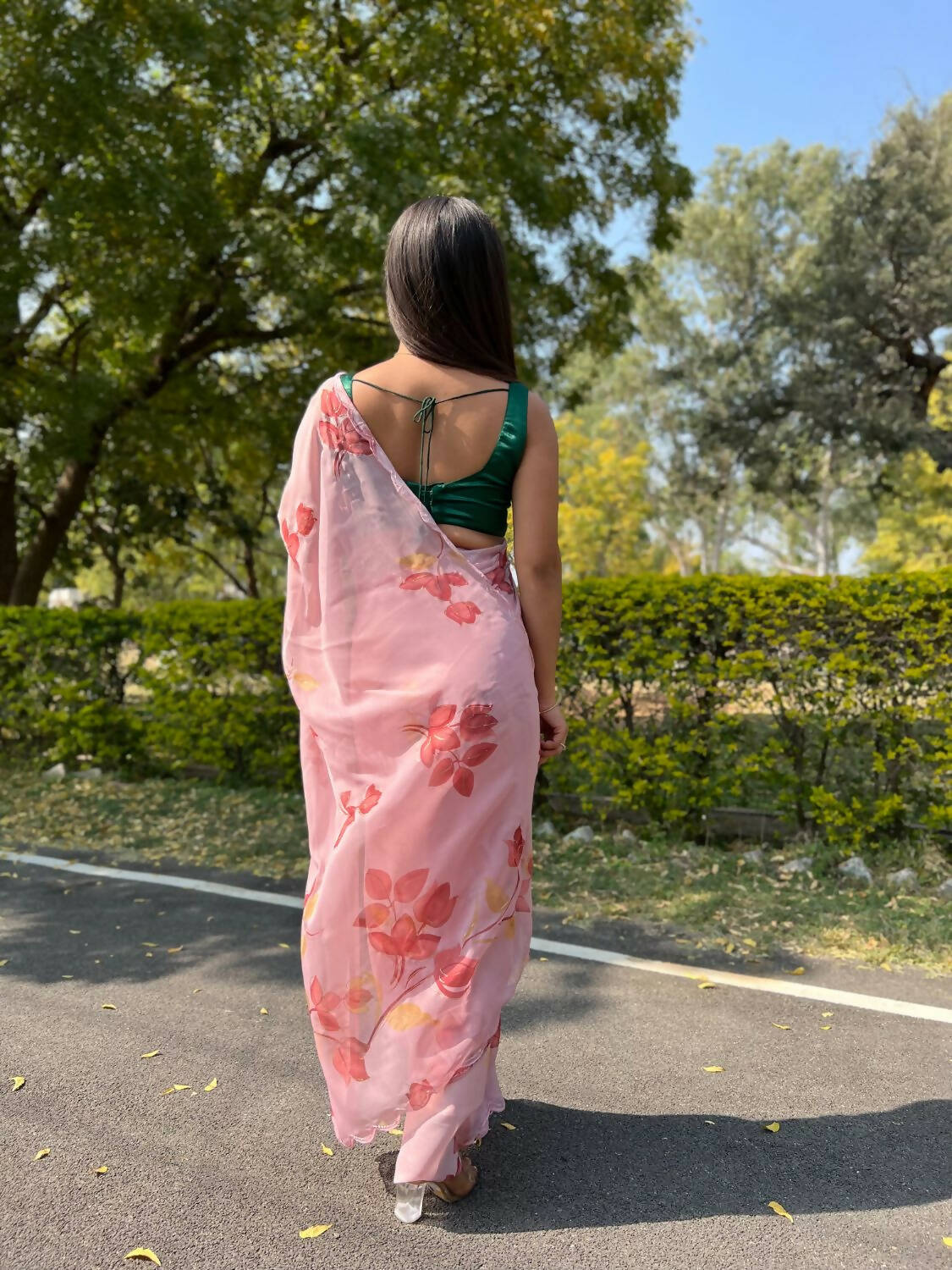 Vamsee Pink Chiffon Designer Saree