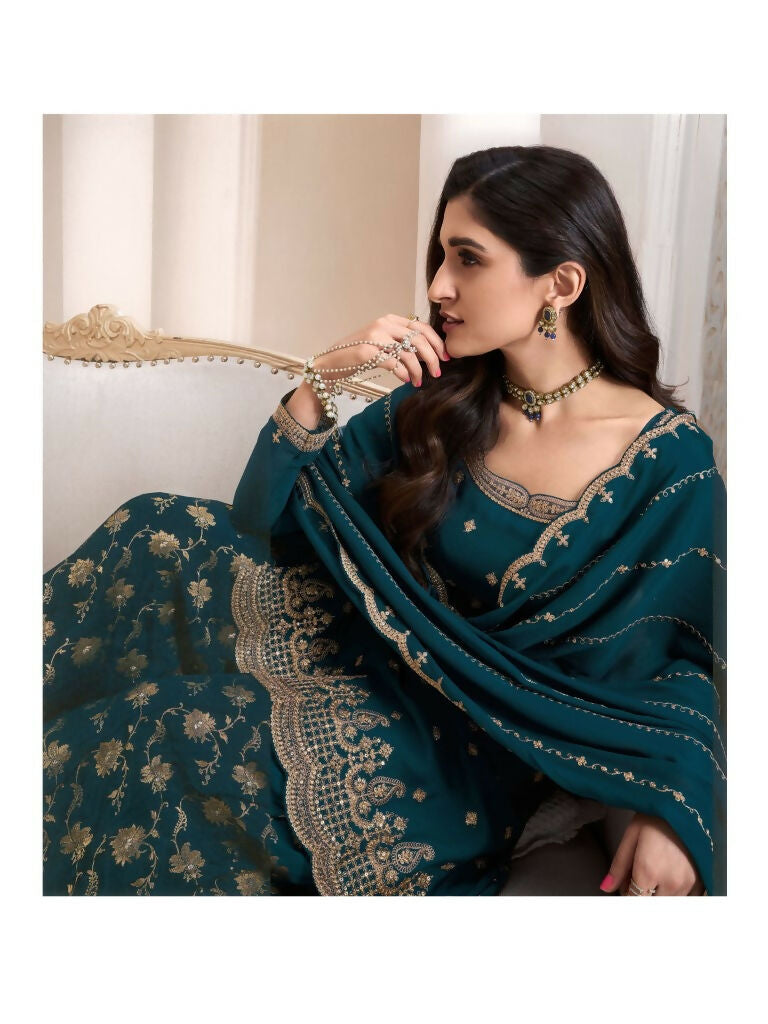 Vastranavya Exquisite Teal Heavy Chinon with Embroidered & Sequins Work Salwar Suits