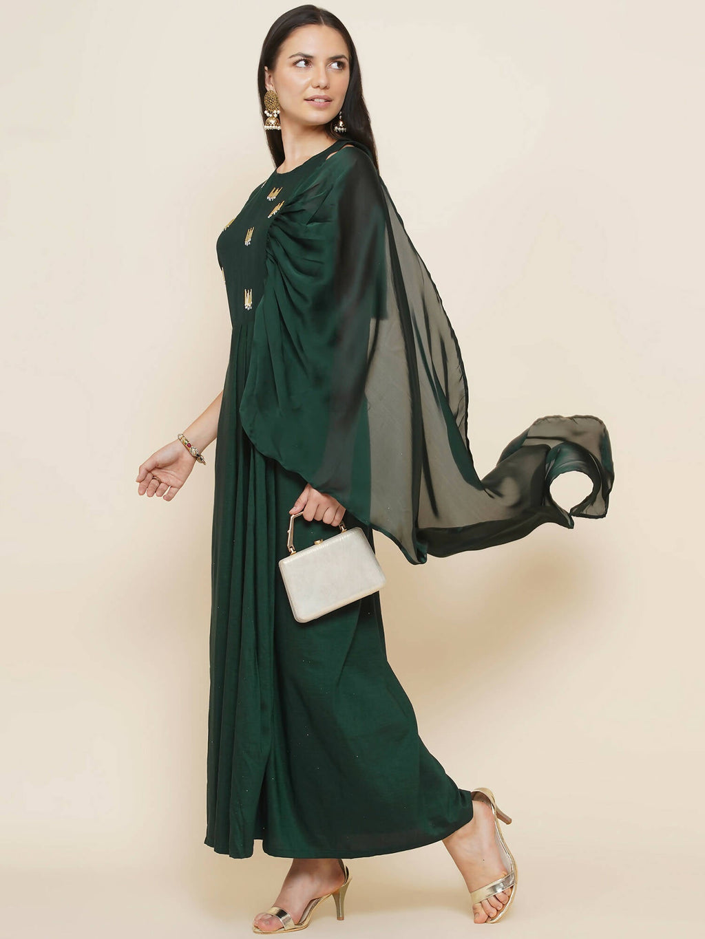 Women Republic Green Hand Embellished Gown