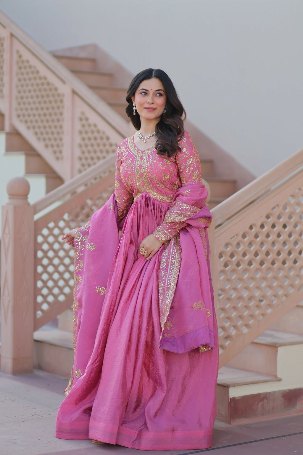 Joban Fashion Pink Crush Sequence Embroidery Work Kurta Set