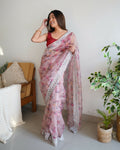 Vamsee Ferry Baby Pink Organza Saree