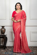 Morchari Pink Pure Chiffon Hand Embroidery Saree And Stitched Blouse