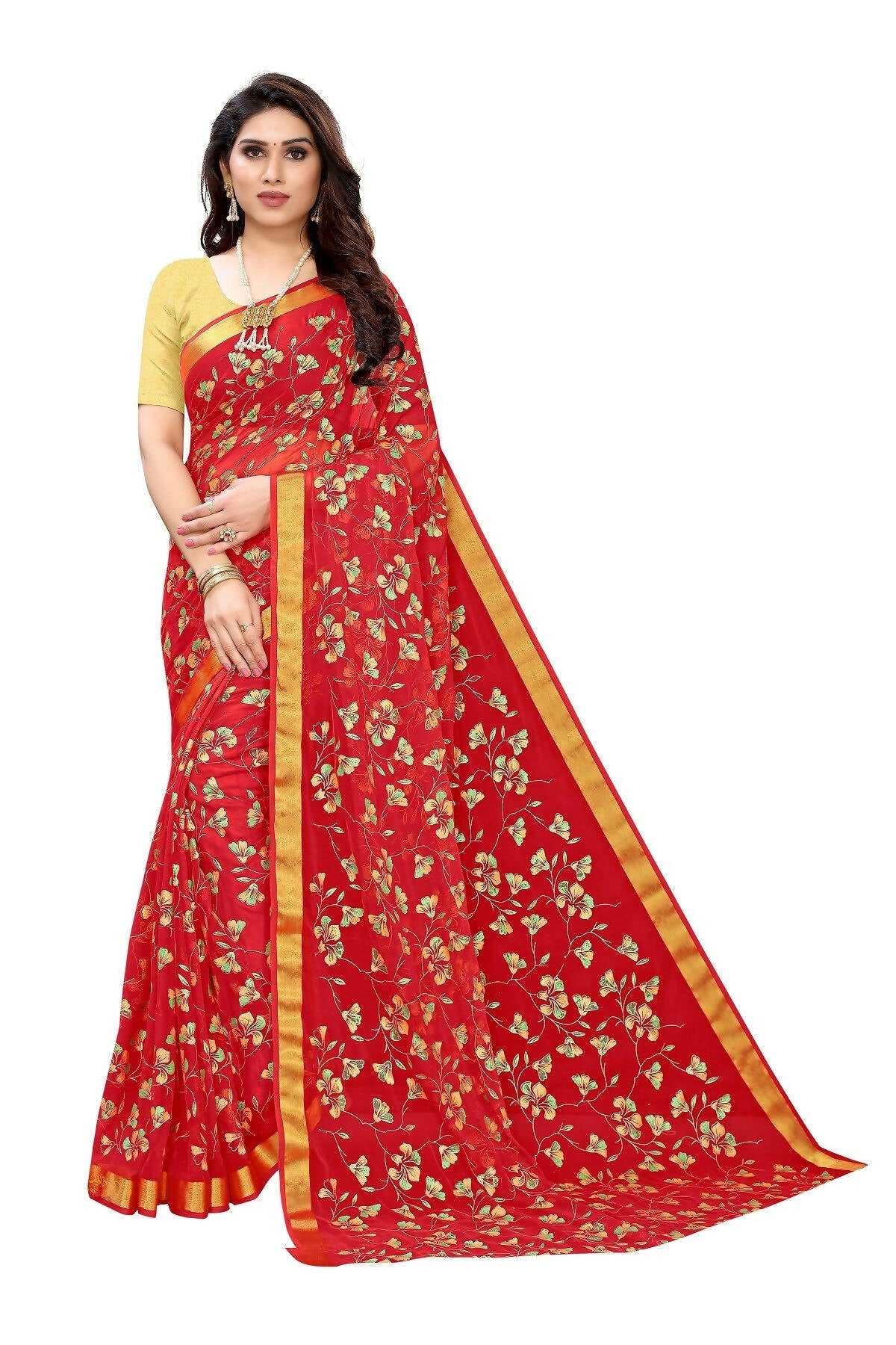 Vamika Red Printed Chiffon Saree (UJALA RED)