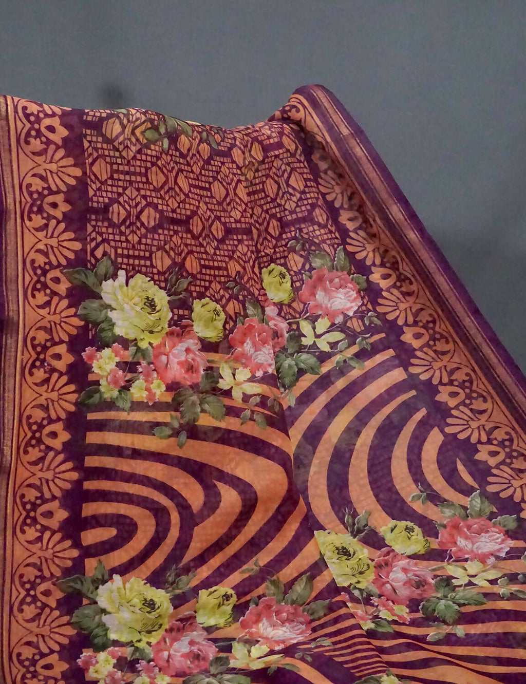 Shades Of Burgundy Floral Design Semi Chanderi Saree By Gayathri Reddy Designer Studio