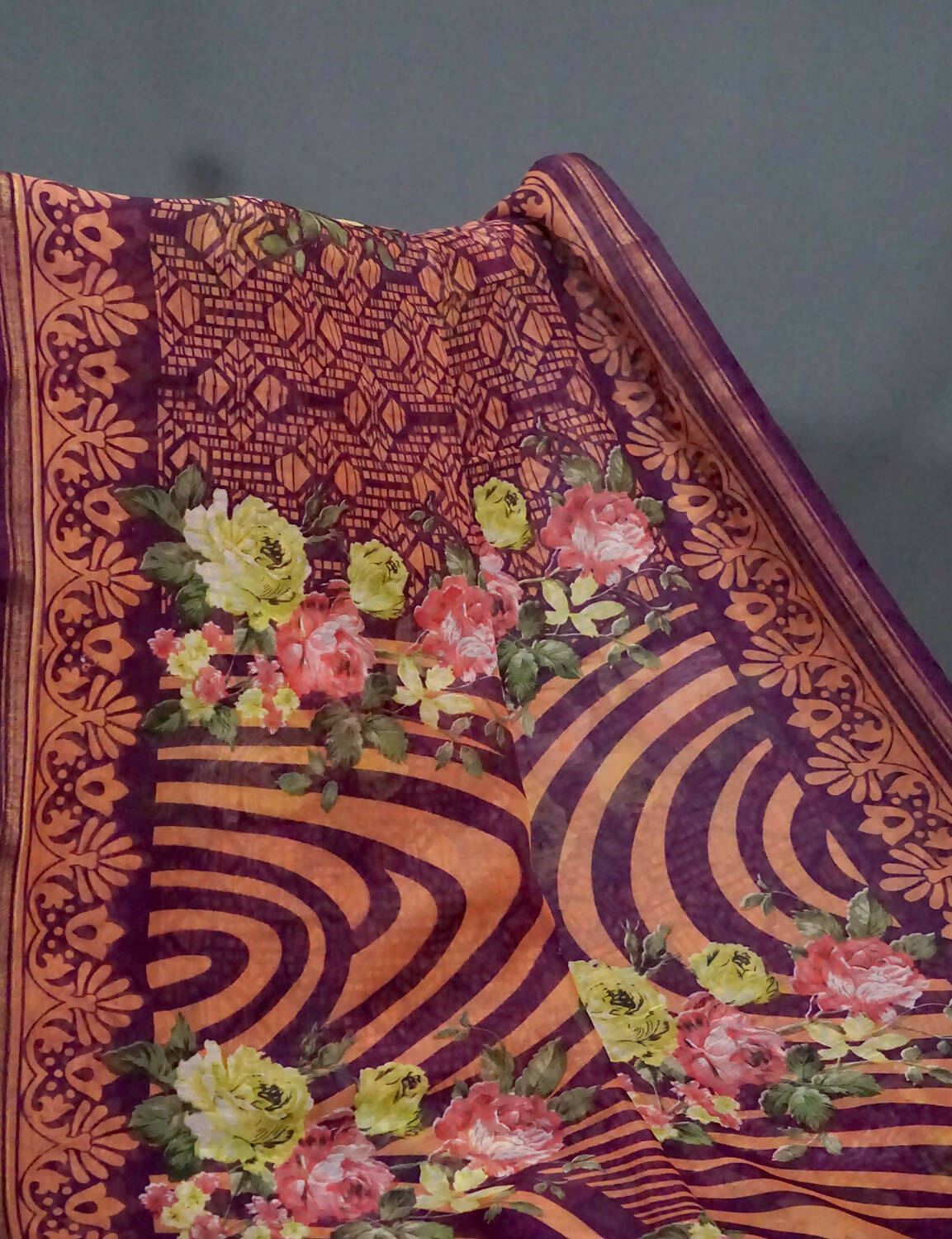 Shades Of Burgundy Floral Design Semi Chanderi Saree By Gayathri Reddy Designer Studio