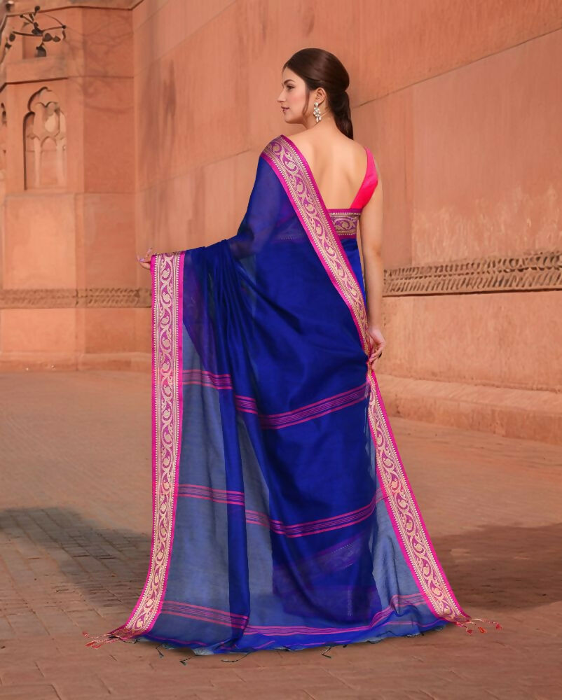 Joban Fashion Women Blue & Pink Trendy Cotton Saree