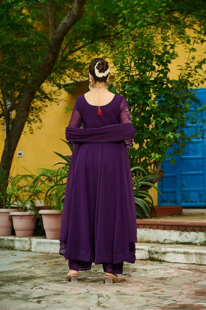 Joban Fashion Purple Readymade Kurta Set With Sequence embroidery Work