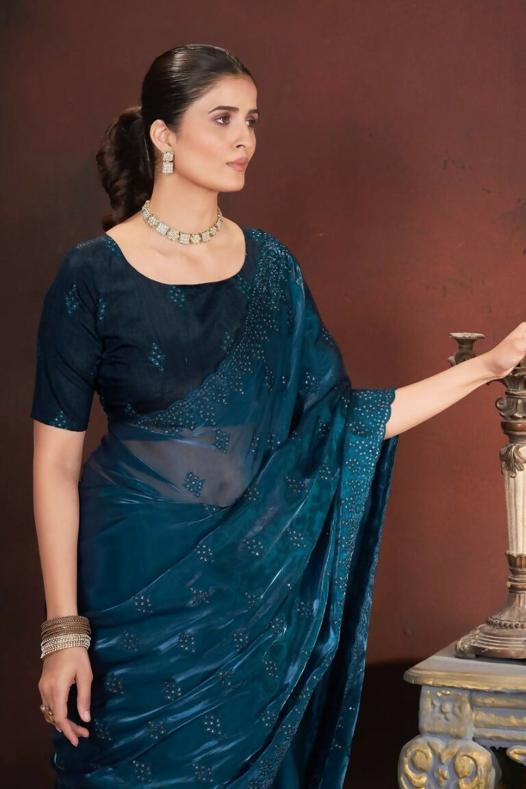 Vastranavya Rama Jimmy Choo Silk 3mm Sequence work with Cross Stitch Embroidery work & Cutwork Border Saree