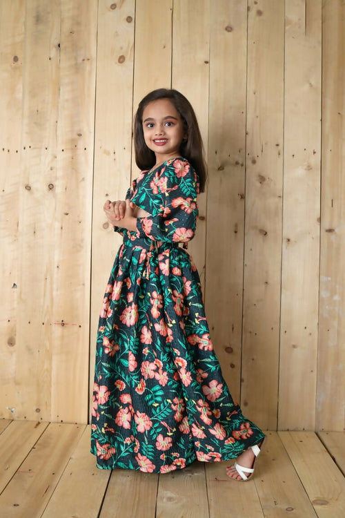 Aayaa Designer Printed Chinon Crochet Sequance Kids Lehenga Choli - Green