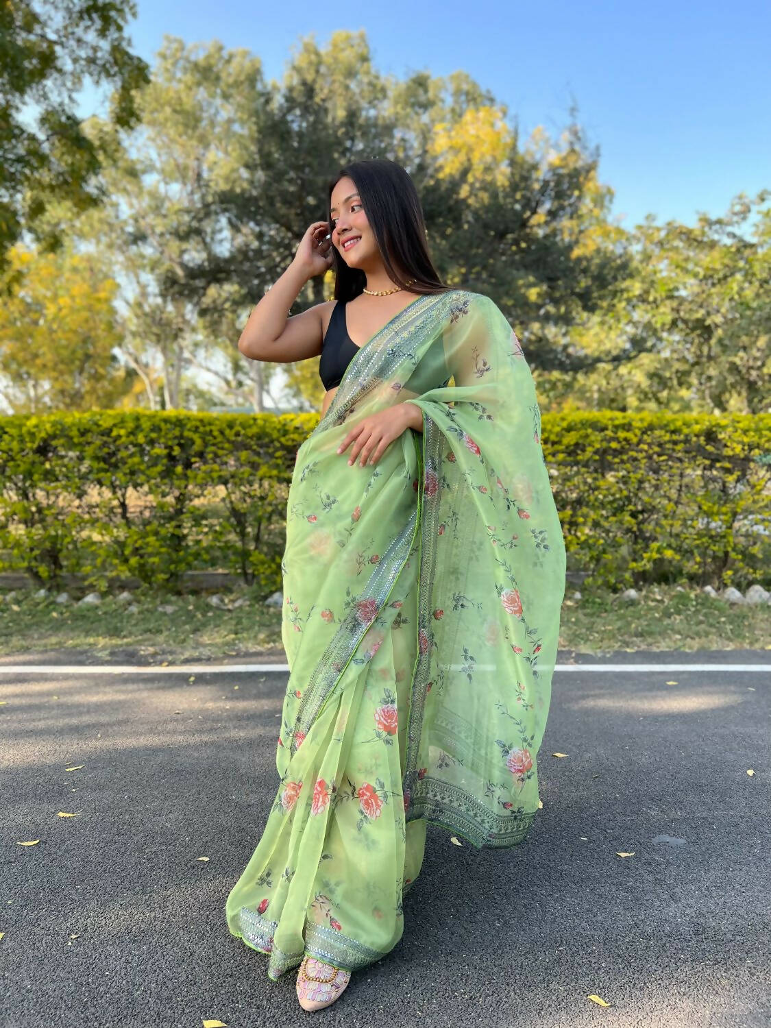Vamsee Green Organza Saree
