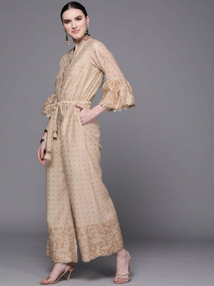 Ahalyaa Off White & Pink Printed Basic Jumpsuit