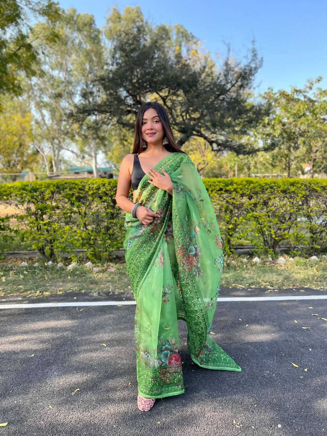 Vamsee Green Organza Saree