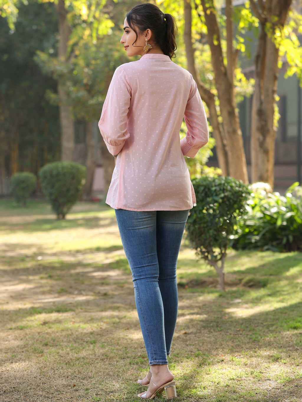 Juniper Women's Pink Cotton Solid With Embroidered Straight Tunic