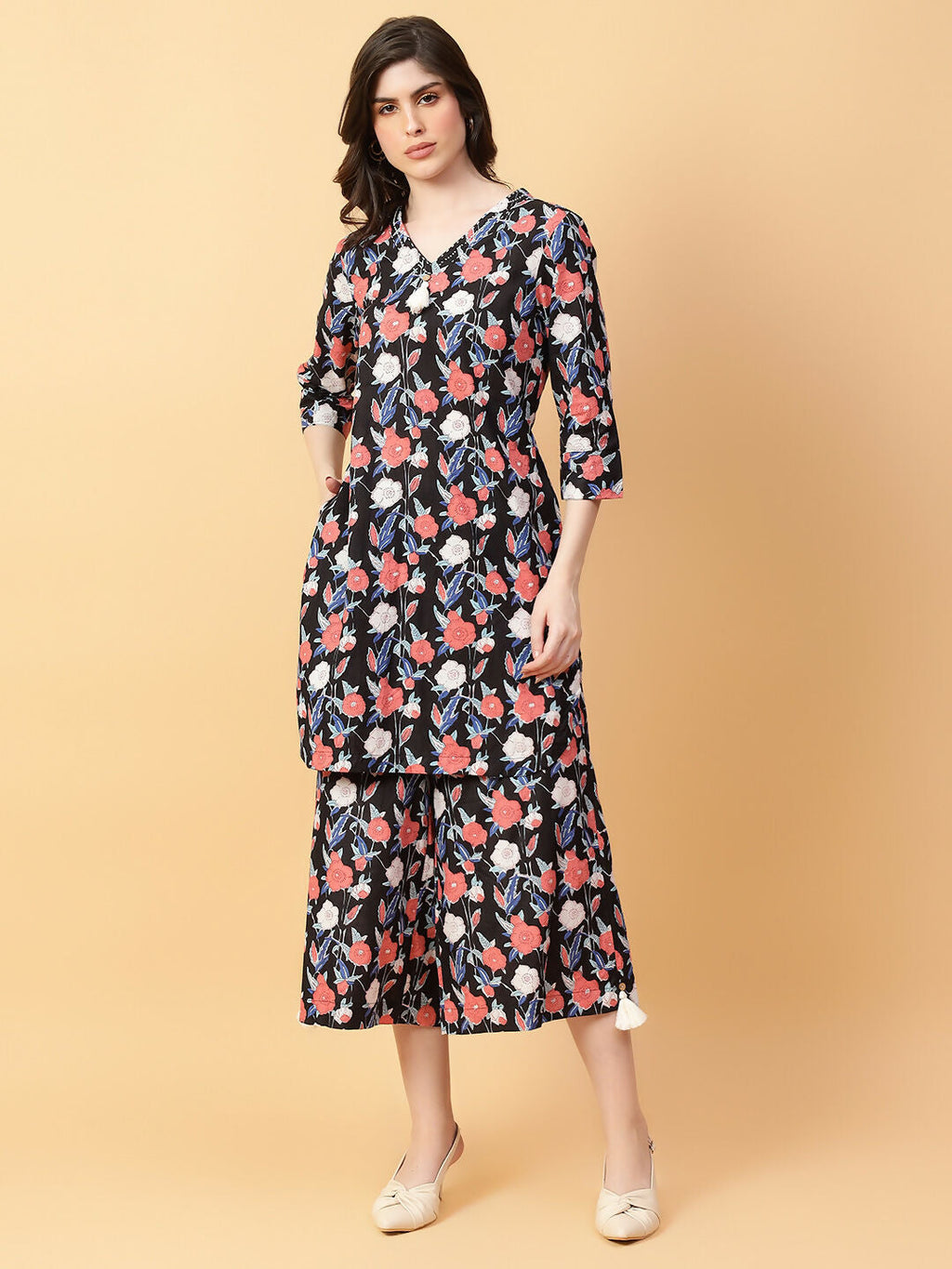 Joban Fashion Black Cotton Printed & Hand Work Co-ord Set
