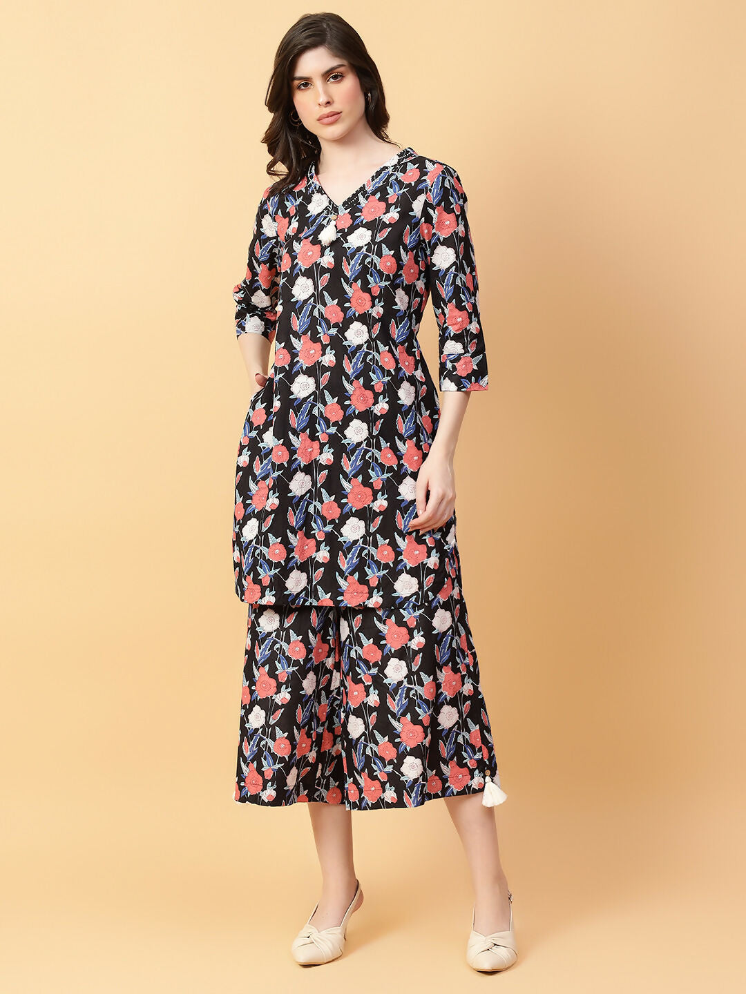 Joban Fashion Black Cotton Printed & Hand Work Co-ord Set