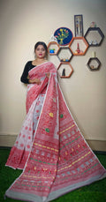Exclusive Collection Handloom Dhakai Jamdani Saree - White & Red