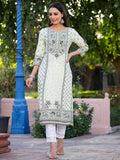 Juniper Women's Green Rayon Staple Kalamkari Floral Placement Printed Kurta